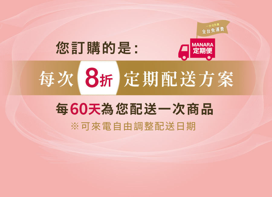 您訂購的是 每次 8 折定期配送方案，每 60 天為您配送一次商品