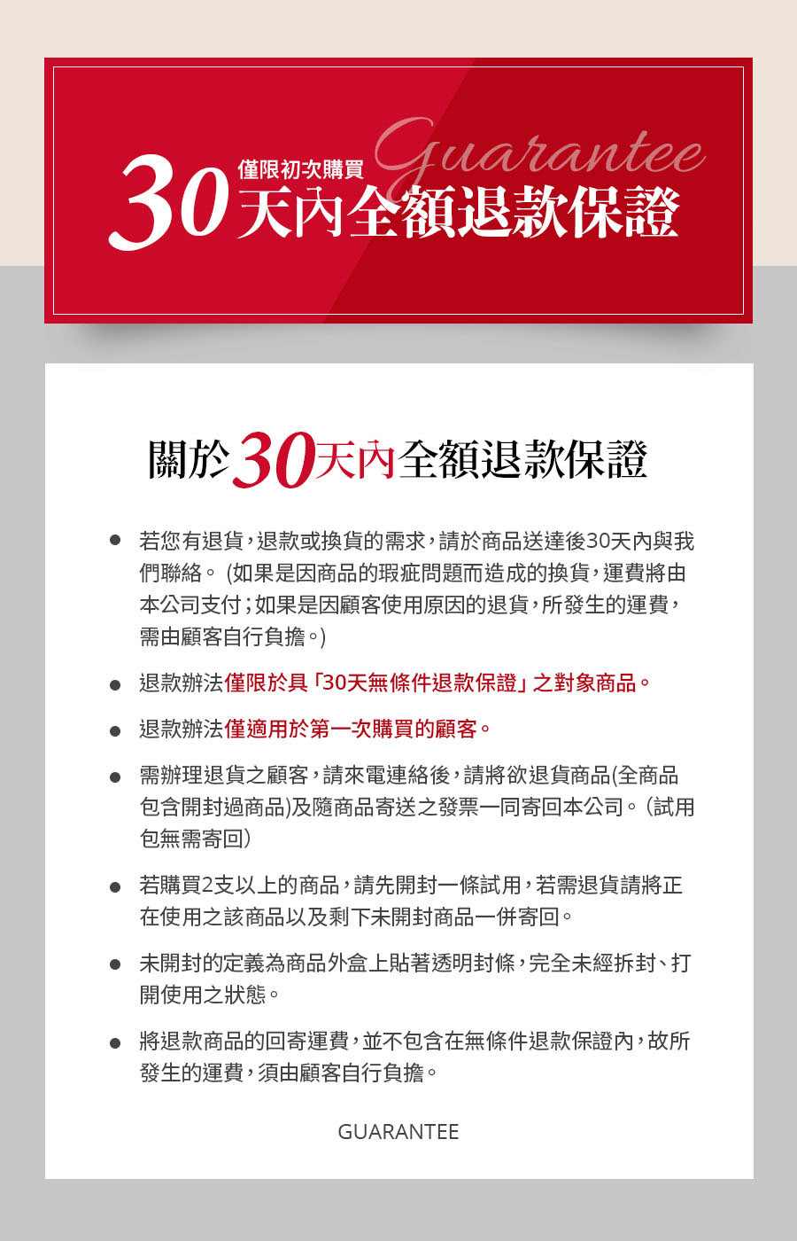 關於30天內全額退款保證的詳細說明